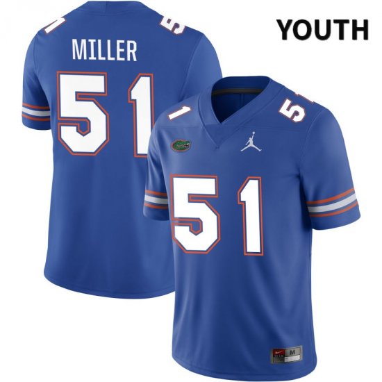 Youth Florida Gators #51 Ventrell Miller NCAA Jordan Brand Royal NIL 2022 Authentic Stitched College Football Jersey GZN6462KB